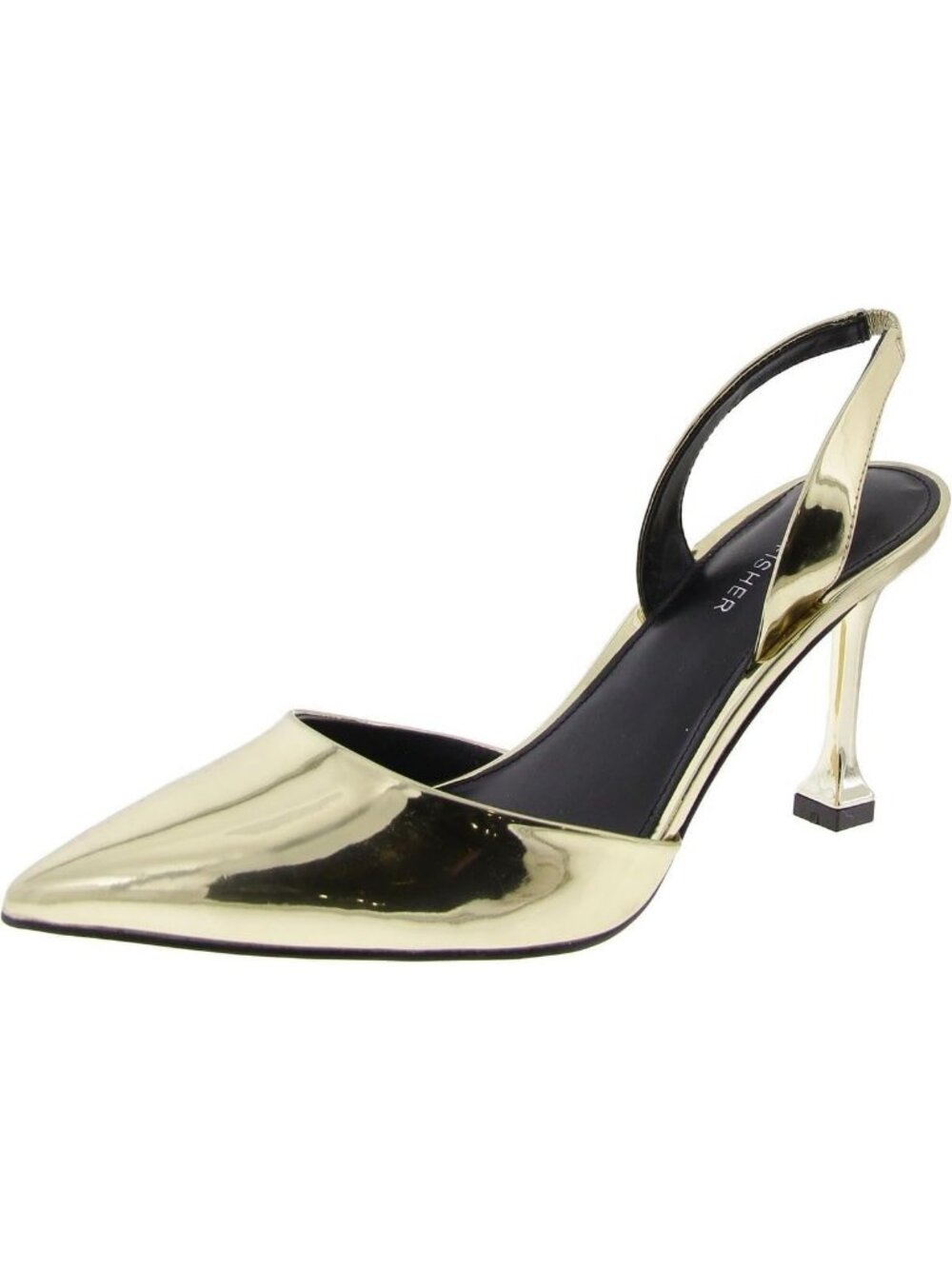 Women's Gold Modern Pull On Pointy Toe Hadya Pumps High Tapered Heels Shoes